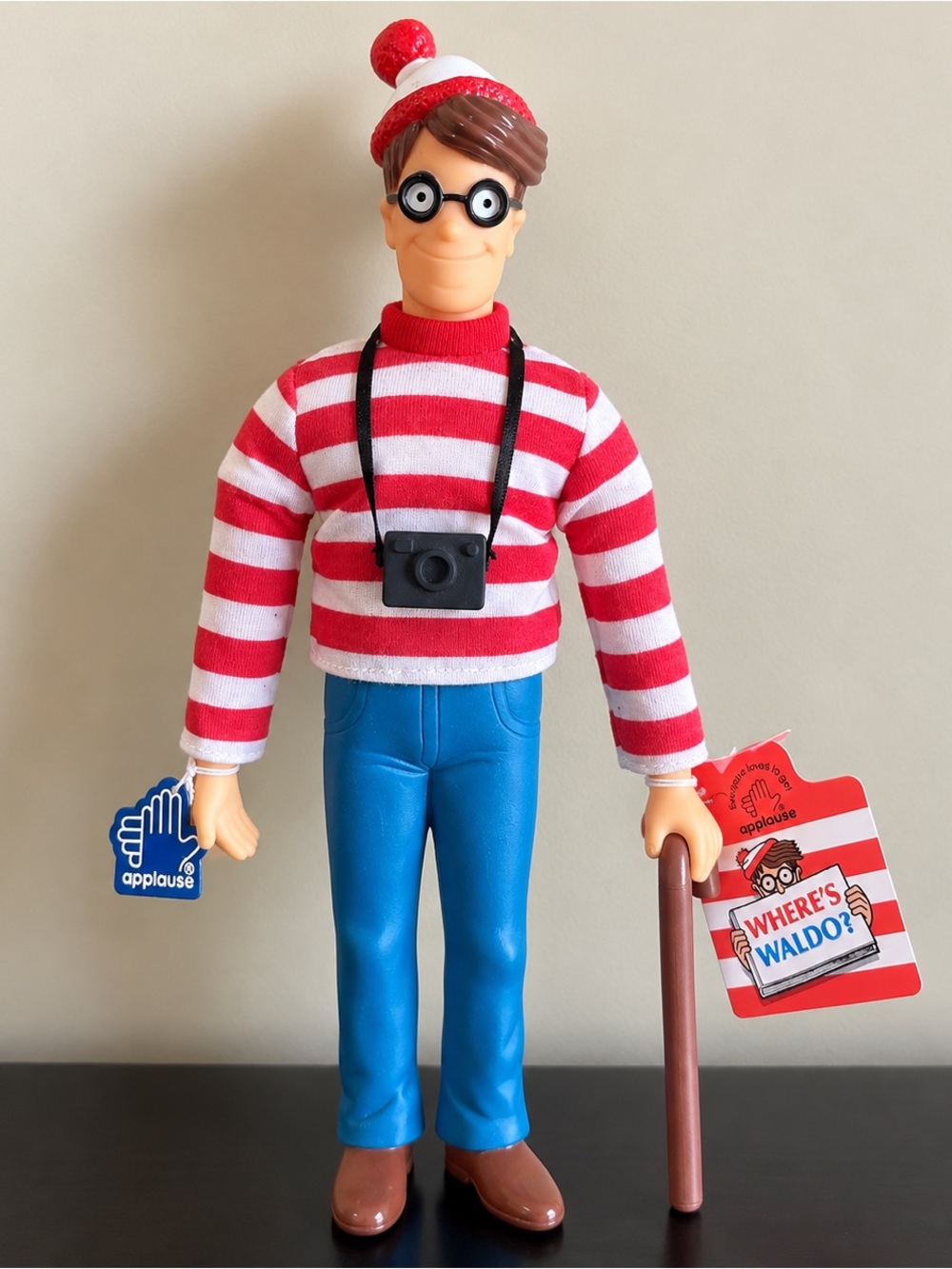 Vintage 1990 Where’s Waldo? 12” Applause Doll w/ Tags Camera Cane